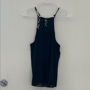 Mahina Elegant Black Tank with Lattice Detail